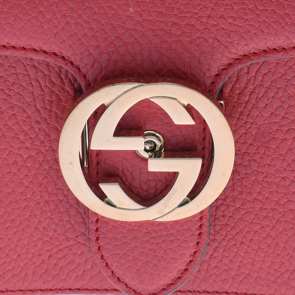 Gucci Interlocking G Chain Shoulder Bag Outlet Red Leather - Picture 10 of 11